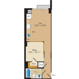 Studio, 1 bath, 595 sqft, $1,605
