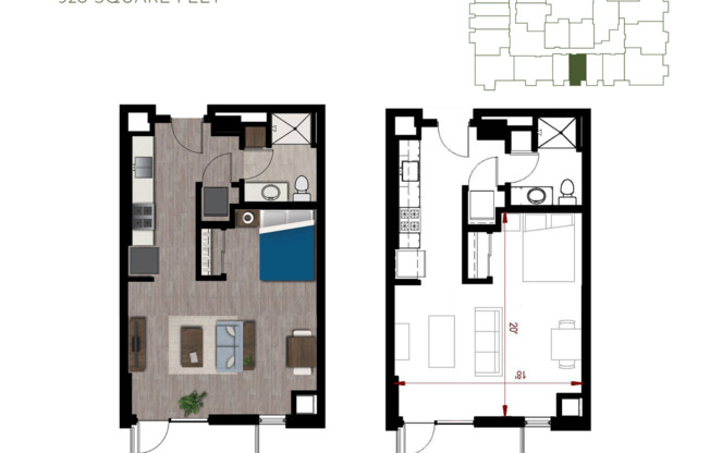 Studio, 1 bath, 520 sqft, $1,640, Unit 817