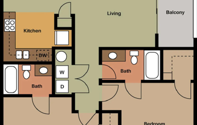 2 beds, 2 baths, 1,070 sqft, $1,225, Unit 3D