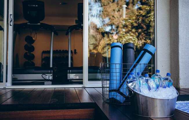 Entry door to the gym from courtyard pool