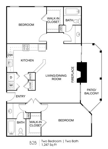 B2BR Floor Plan 2 Bed 2 Bath