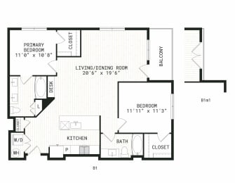 2 beds, 2 baths, 1,068 sqft, $2,199