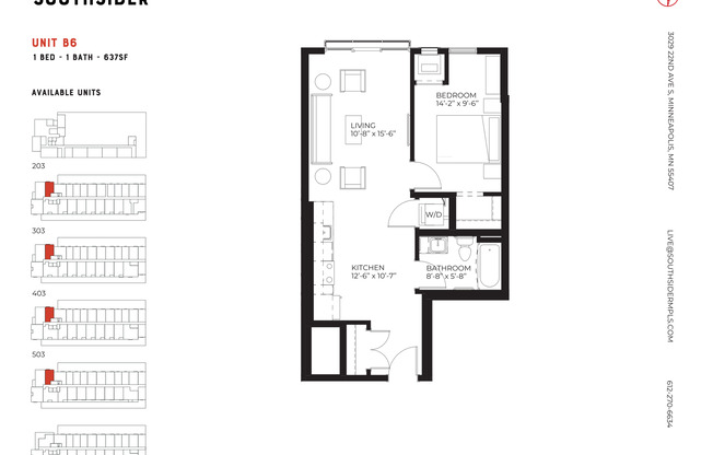 1 bed, 1 bath, 637 sqft, $1,311, Unit 403