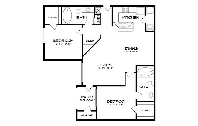 2 beds, 2 baths, 1,043 sqft, $1,604