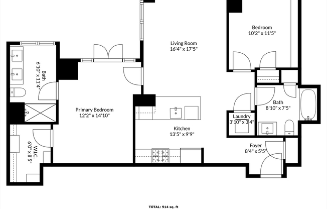 2 beds, 2 baths, 1,024 sqft, $8,250, Unit 905