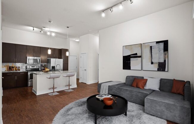 a living room with a couch and a table