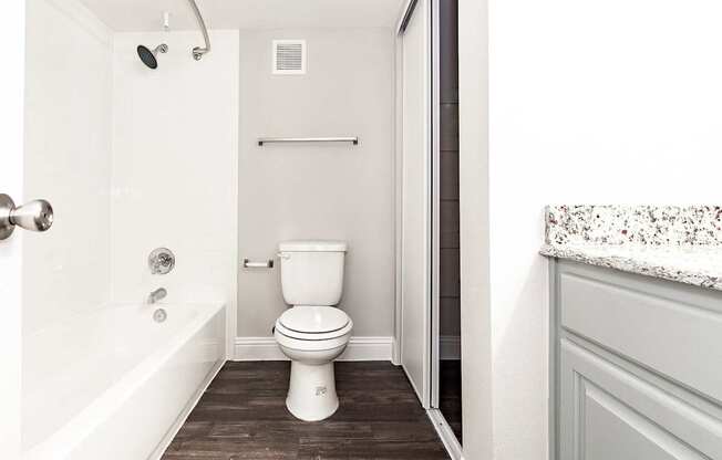 A4 bathroom with bath tub and toilet at Vine Apartments in Arlington, TX
