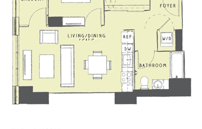 1 bed, 1 bath, 647 sqft, $3,108