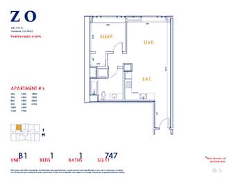 1 bed, 1 bath, 747 sqft, $2,427