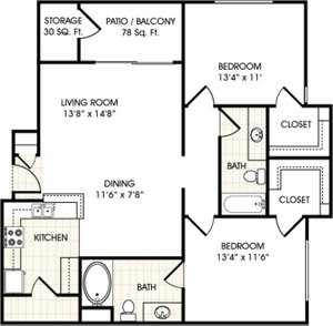 2 beds, 2 baths, 1,093 sqft, $1,848