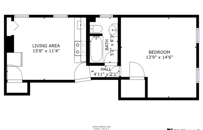1 bed, 1 bath, 443 sqft, $835, Unit #2