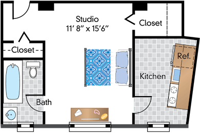 Studio, 1 bath, 428 sqft, $1,699