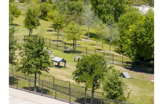 aerial view of the dog park at Berkshire Spring Creek pet friendly apartments in Garland, TX