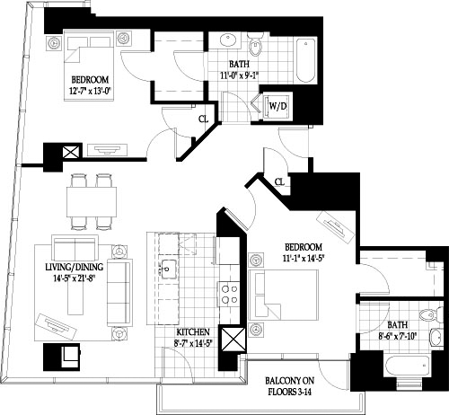 2 beds, 2 baths, 1,275 sqft, $5,200, Unit 306