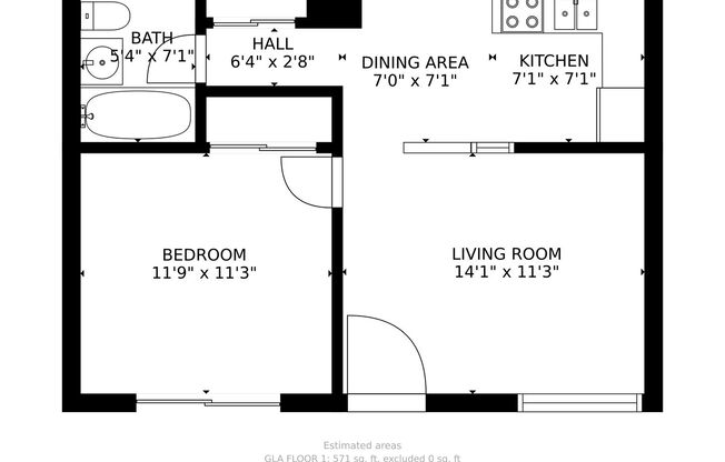 1 bed, 1 bath, 571 sqft, $1,150, Unit 6547-W06