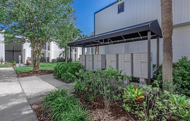 a garden in front of a building