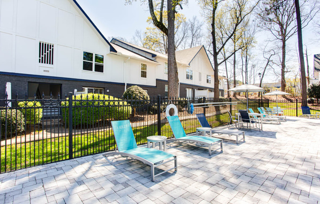 Pool deck with lounge chairs at Barcelo at East Cobb, Marietta, GA, 30067