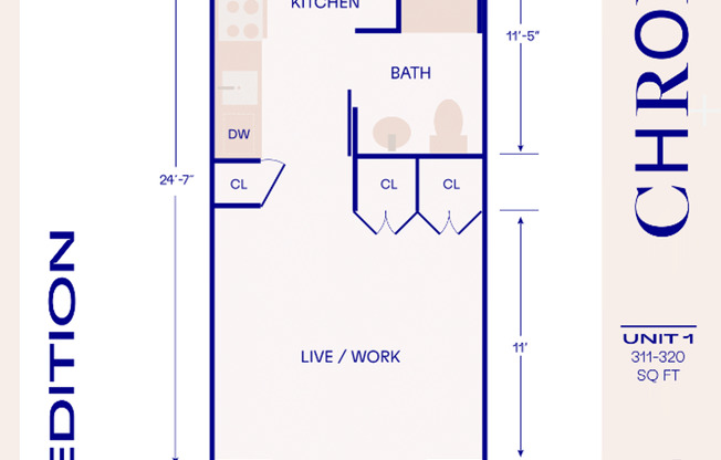 Studio, 1 bath, 311 sqft, $1,311