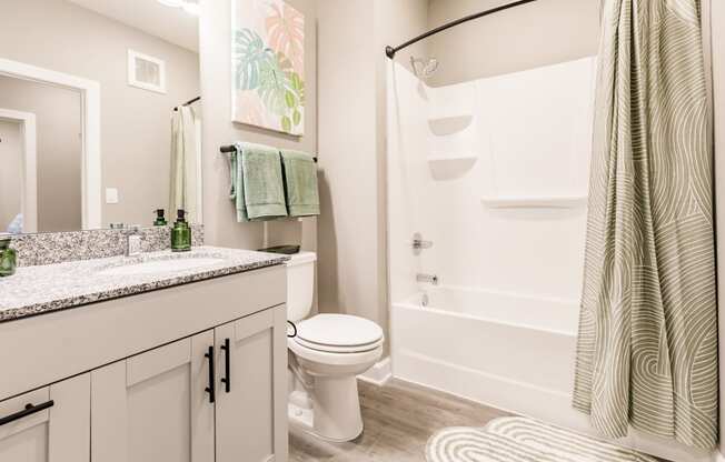 a bathroom with a shower and a toilet and a sink