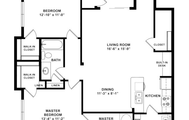 2 beds, 2 baths, 1,119 sqft, $1,585