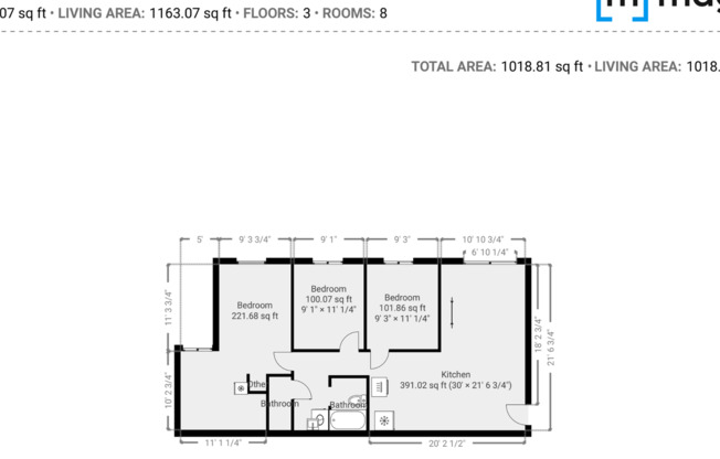 3 beds, 1.5 baths, 1,019 sqft, $1,625
