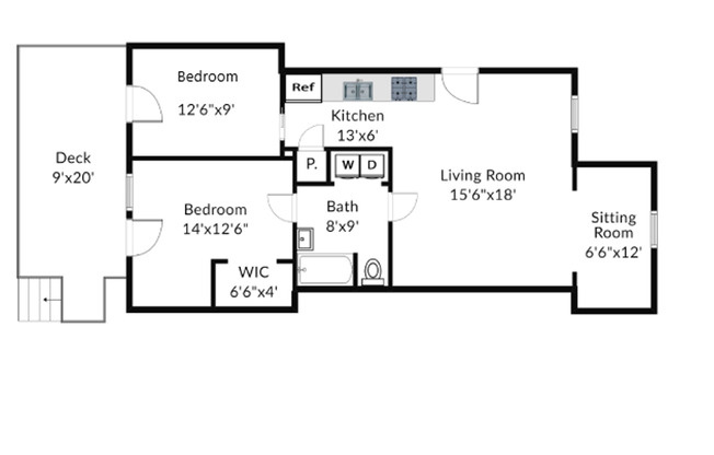 2 beds, 1 bath, 785 sqft, $995, Unit Unit C