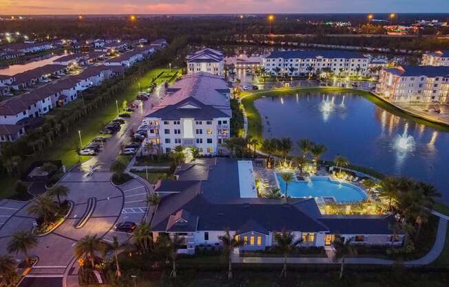 Night Aerial View of Property and Lake at Edge75, Naples, Florida 34104