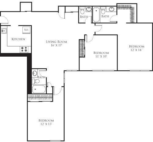 3 beds, 2 baths, 1,165 sqft, $4,445, Unit 3B