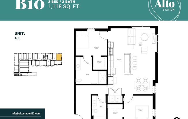 2 beds, 2 baths, 1,118 sqft, $1,850, Unit 433