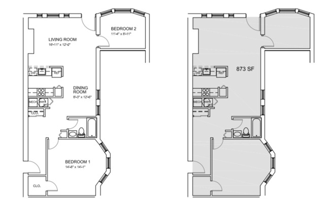 2 beds, 1 bath, 873 sqft, $2,419, Unit B-106