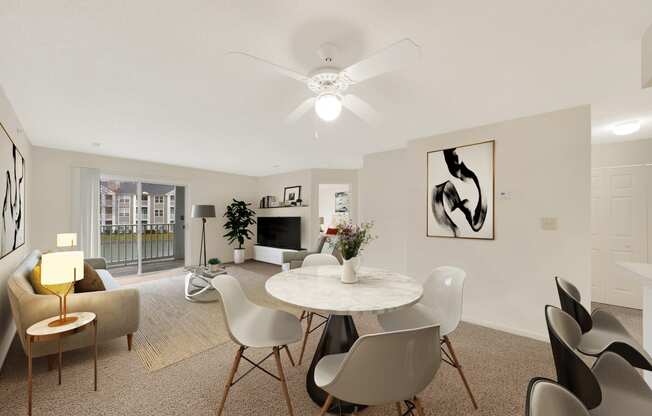 Dining Area with Ceiling Fan at Waterfront Apartments, 23453