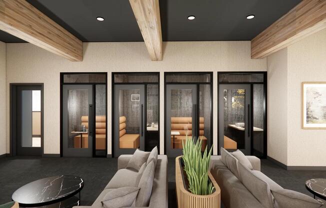 Focus with ease in Modera Bridle Trail's private work pods, designed for productivity and quiet concentration steps from home.