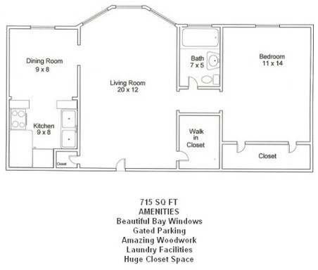 1 bed, 1 bath, 725 sqft, $749