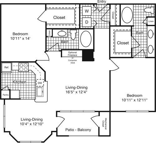 2 beds, 2 baths, 1,110 sqft, $2,878