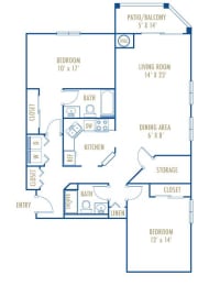 2 beds, 2 baths, 1,259 sqft, $1,844