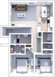 2 beds, 1 bath, 980 sqft, $1,149