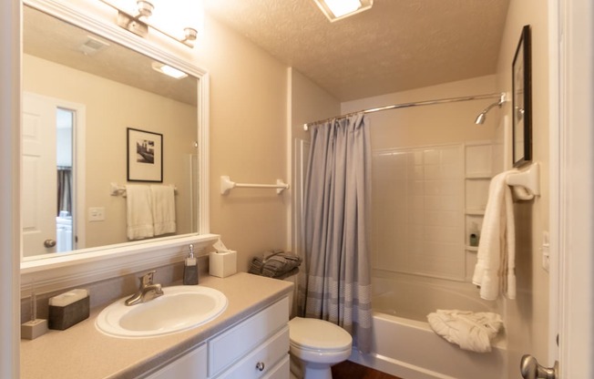 This is a photo of the bathroom  in the 1016 square foot, 2 bedroom, 2 bath Nautica floor plan at Nantucket Apartments in Loveland, OH.