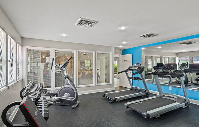 the gym in the condo is equipped with weights and cardio equipment