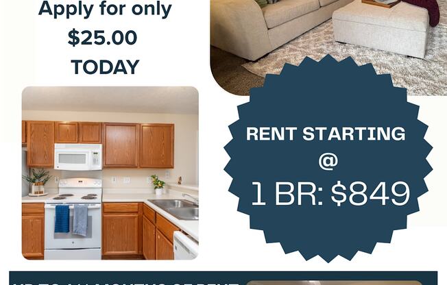 A promotional image for Cumberland Towers Apartments offering a free first month of rent for new tenants.