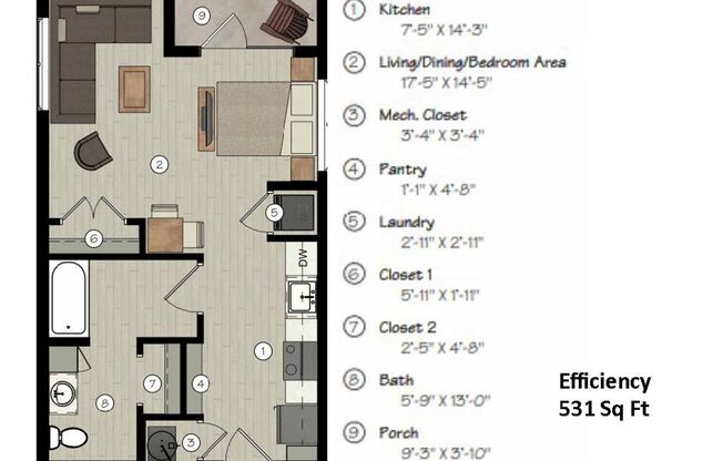 Studio, 1 bath, $995