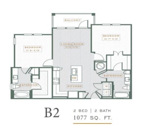 2 beds, 2 baths, 1,077 sqft, $1,815