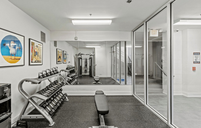 Experience peak fitness in this sleek and modern gym, complete with state-of-the-art equipment.