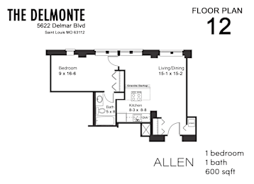 1 bed, 1 bath, 600 sqft, $1,280