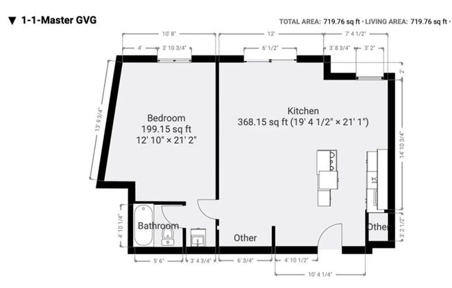 1 bed, 1 bath, 719 sqft, $1,250, Unit 205