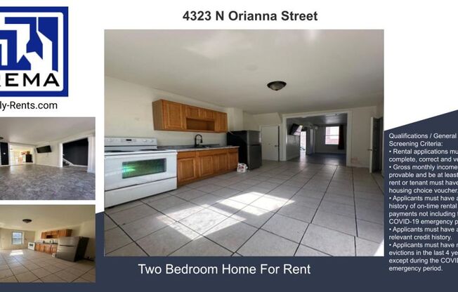 TWO BEDROOM HOUSE FOR RENT ON ORIANNA STREET