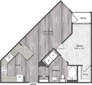 1 bed, 1 bath, 691 sqft, $1,562