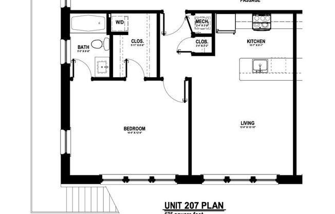 1 bed, 1 bath, 507 sqft, $950, Unit 207