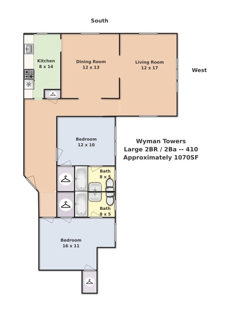 2 beds, 2 baths, 775 sqft, $2,025, Unit 410