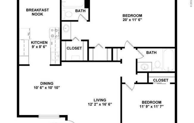 2 beds, 2 baths, 1,111 sqft, $1,665