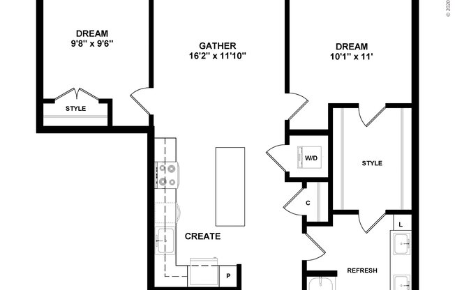 2 beds, 1 bath, 861 sqft, $2,379